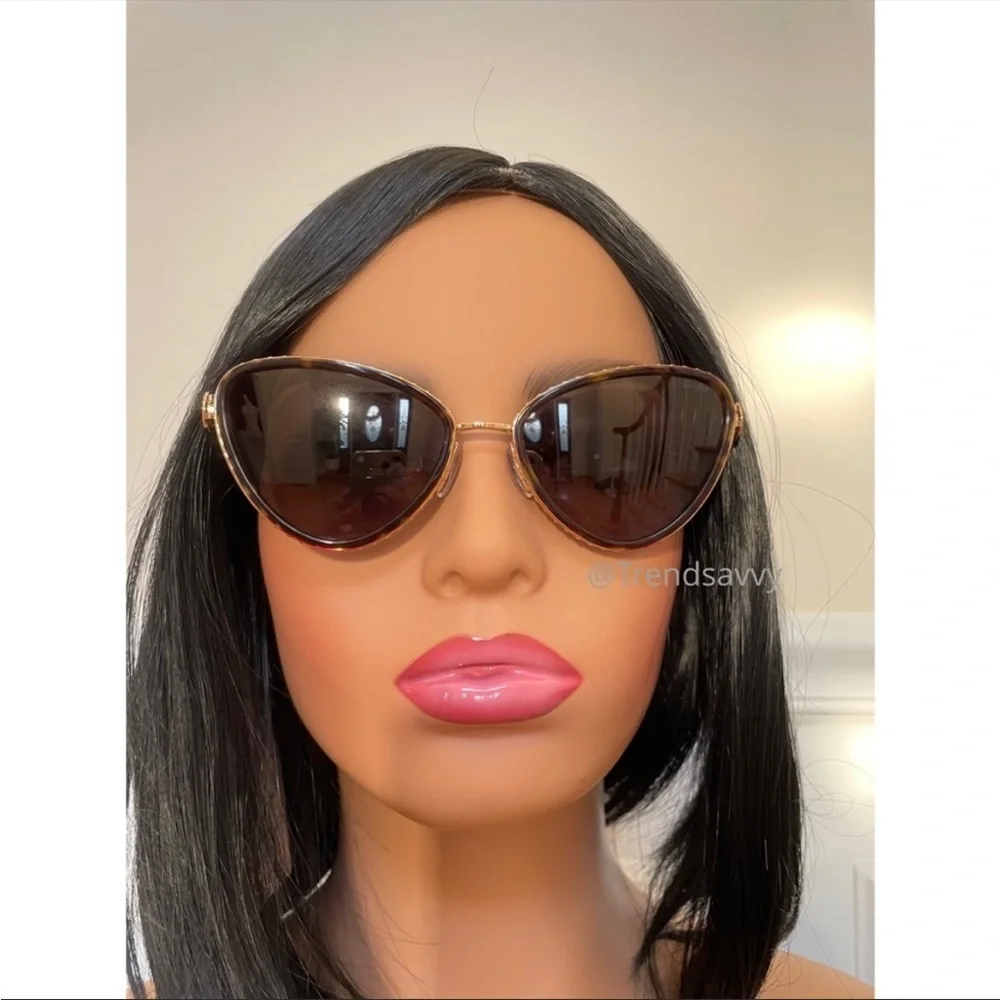 Moschino 57mm Cat Eye Sunglasses Havana Gold Green Lens NWT